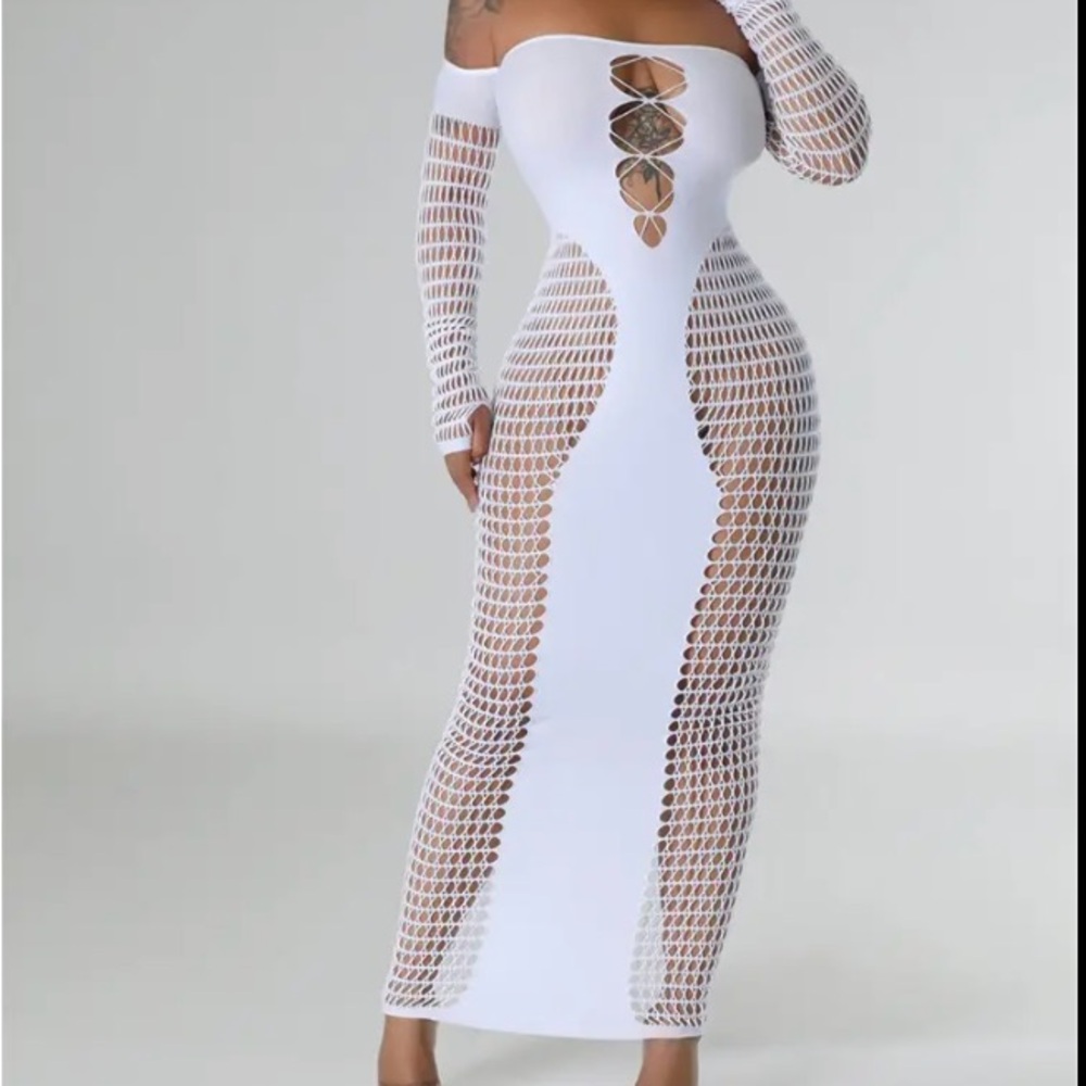White Mesh Off-Shoulder Dress